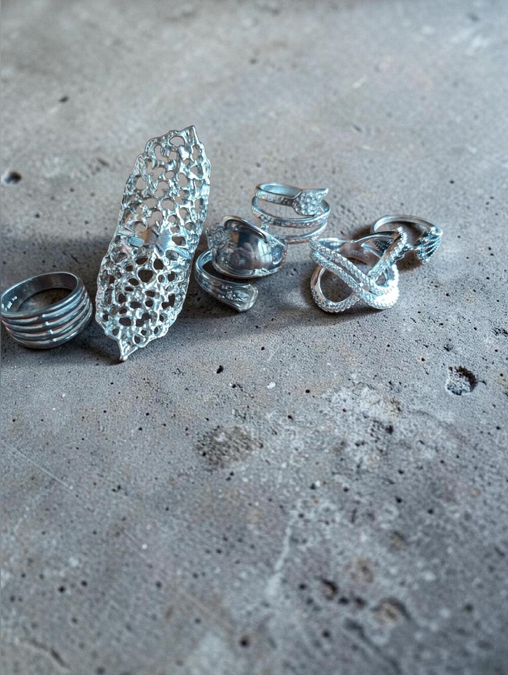 6pc Silver Tone Fashion Mixed Ring Set - Picture 1 of 9